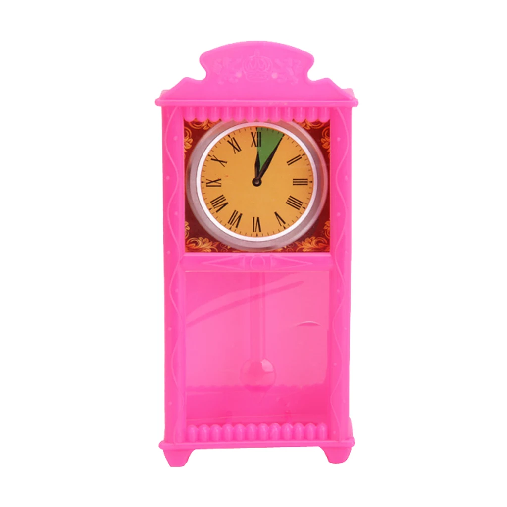Pink Cute Dollhouse Miniature Grandfather Clock For Livingroom Furniture Grandfather Clock Pretend Play Furniture Toys for Doll