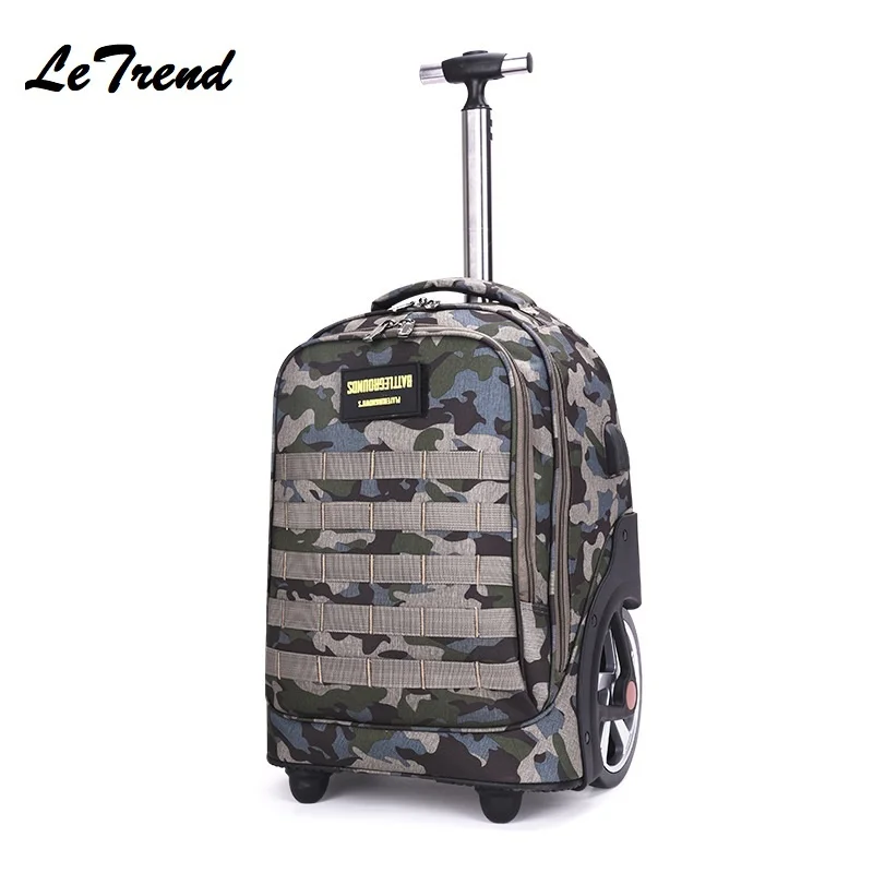 Camouflage USB Multi function Travel Bag 20 inch Rolling Luggage