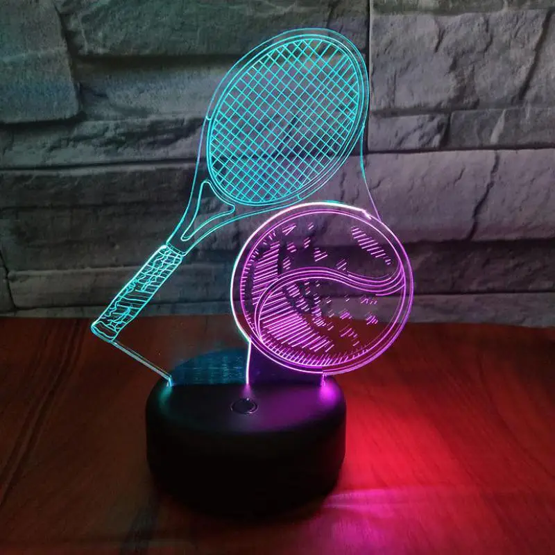 

Tennis Racket 3d Visual Night Light Creative Seven Color Touch Charging Led Stereo 3d Light Fixtures Usb Led Kids Lamp