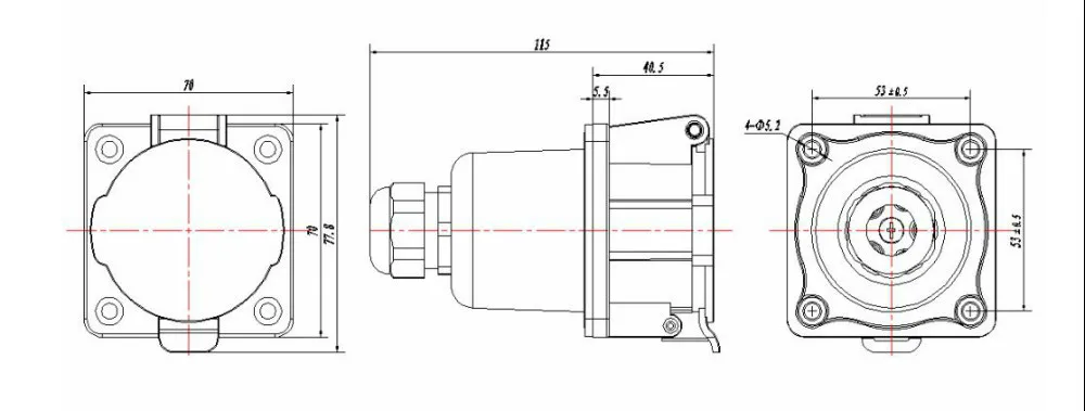 dimension of J1772 socket