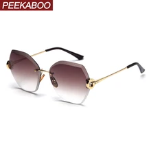Peekaboo, женские солнцезащитные очки без оправы, Женская мода, лето, uv400, полигон, без оправы, солнцезащитные очки, стразы, коричневый, черный
