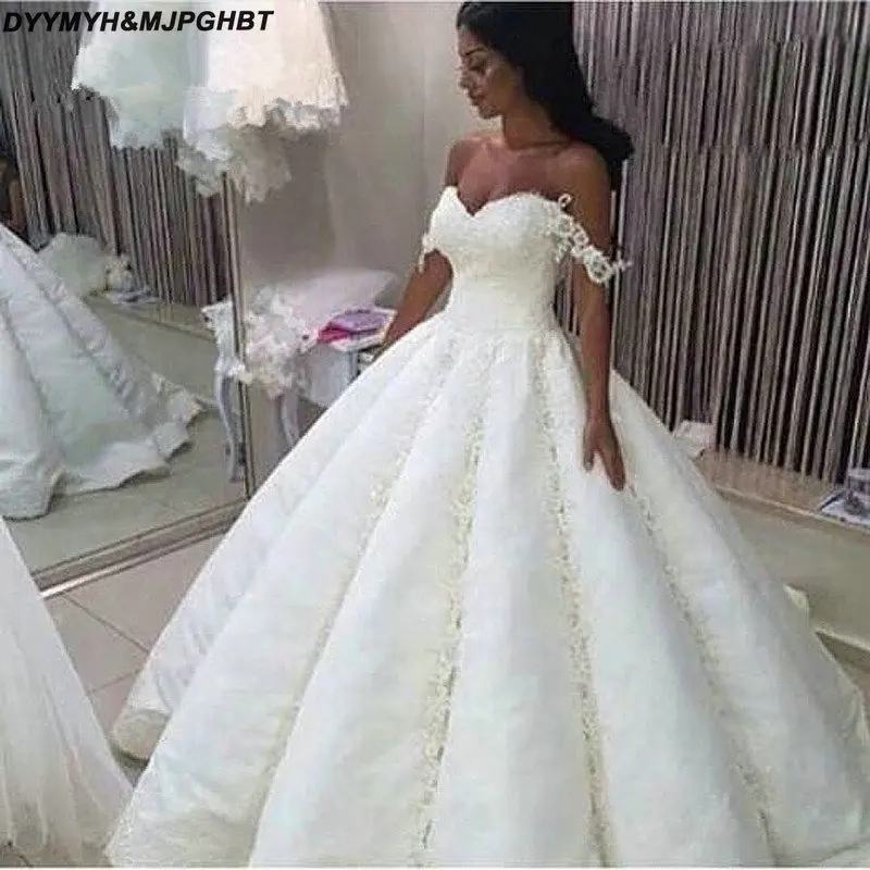 Vestido De Noiva 2019 Бальные платья белые свадебные с открытыми плечами кружева Дубай