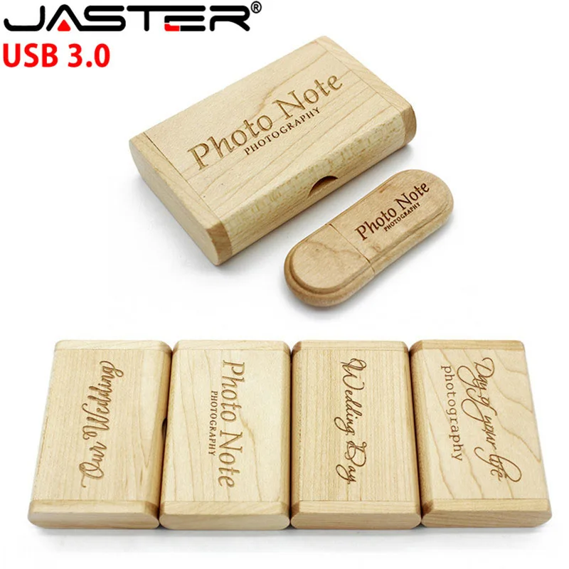 

JASTER USB 3.0 high speed customer LOGO Wooden USB flash drive Maple wood + box pendrive 4GB 8GB 16GB 32GB memory stick gifts