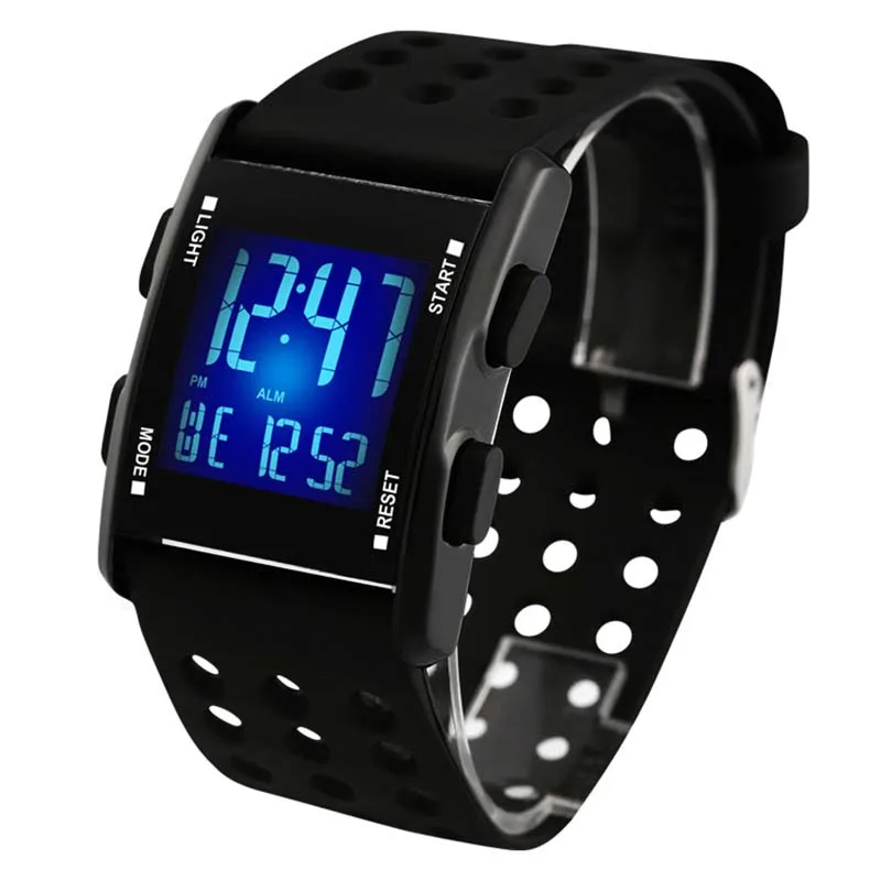 7 цветов цифровые часы водонепроницаемые электронные часы мужские многофункциональные спортивные светодиодные наручные часы модные часы Relogio Feminino Relojes - Цвет: black