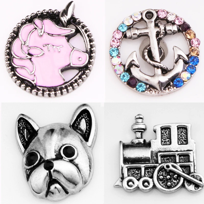 MF2406 Unicorn DOG train 18mm Metal Snap button fit snap jewelry DIY