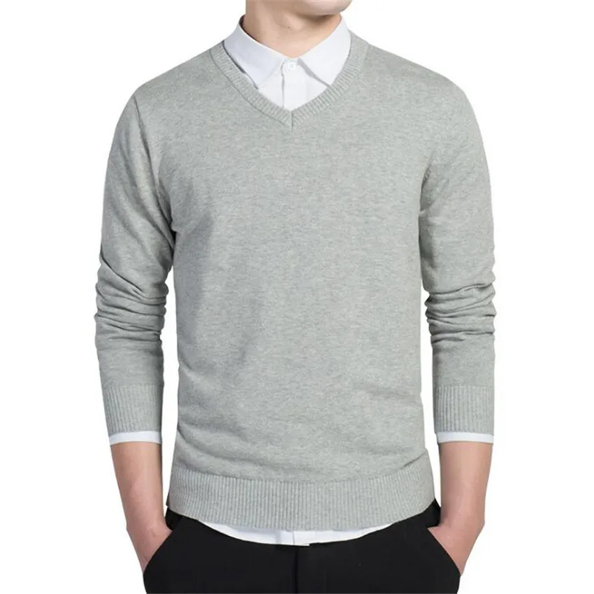 Men's New Business Casual V neck Solid Color Men Sweaters Fashion Brand