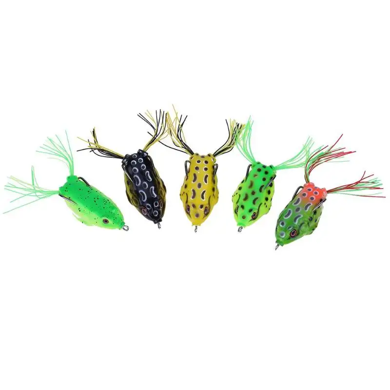 

High Quality 5pcs Rubber Artificial Frog 65mm/12g Snakehead Lure Topwater Fishing Lure Soft Bait pesca with Carbon Steel Hook