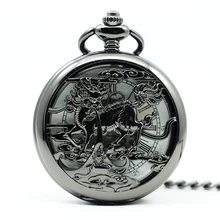 Mechanical Hand Wind Black Pocket Watch Steampunk Roman Numbers Steel Fob Watches Men Clock PJX1238