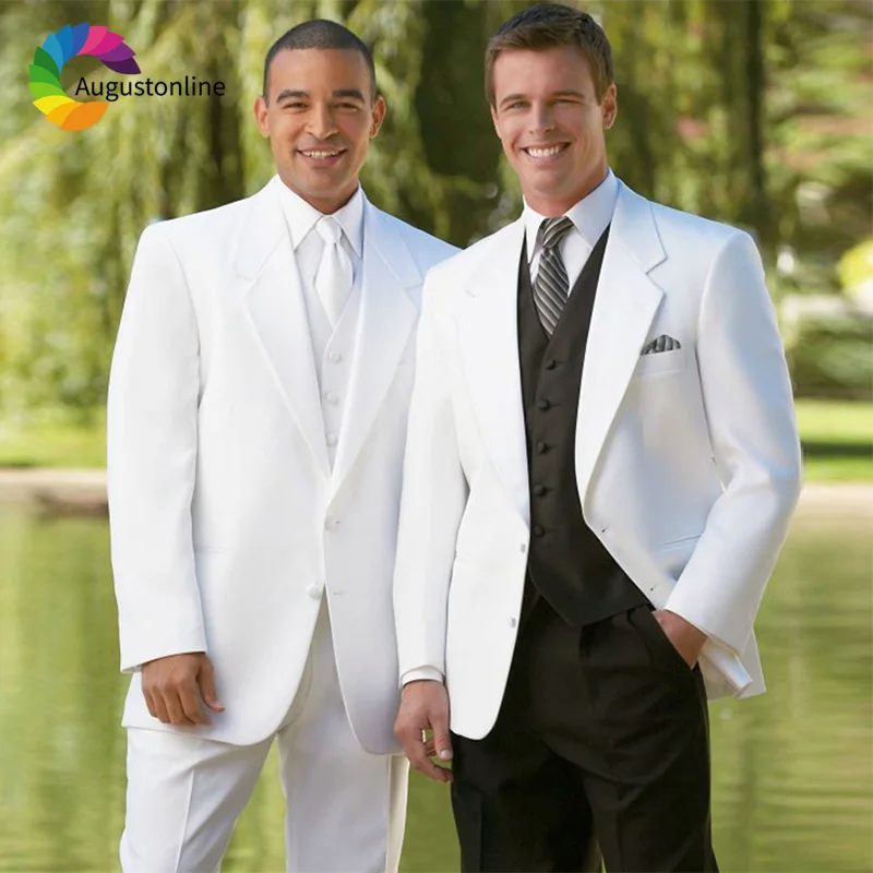 White Men Suits For Wedding Casual Bridegroom Groomsmen Custom Slim Fit Formal Blazer Tuxedo Costumes Homme Best Man Prom 3Piece men suits for wedding bridegroom groom prom slim fit formal blazer custom tuxedo best man costume homme 3piece ternos