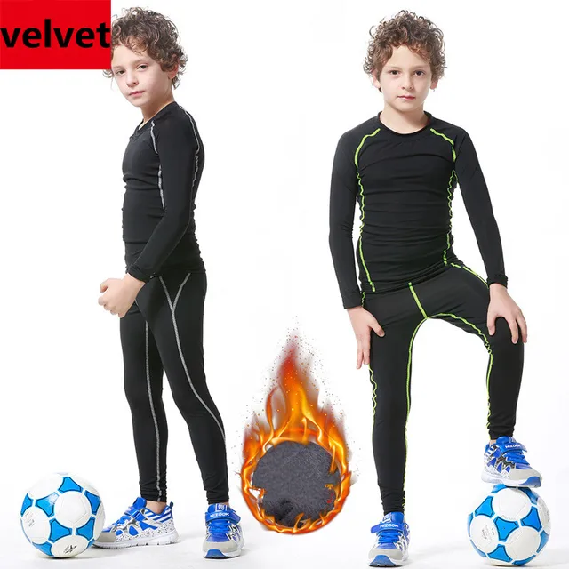 2017 Winter velvet thicken lycra Kids youth compression sports running