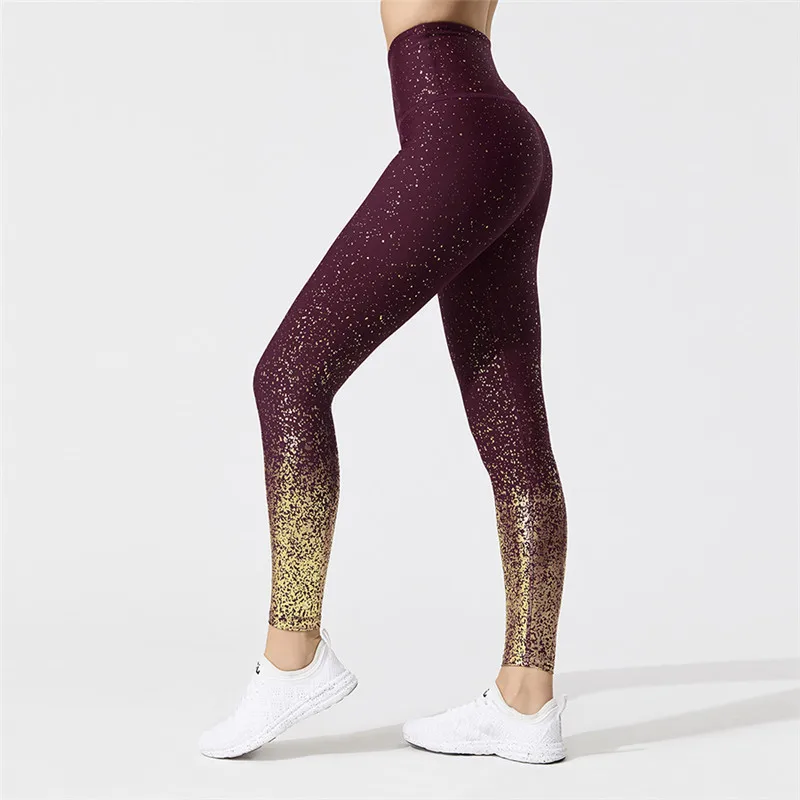 SALSPOR штаны для йоги с тиснением, женские обтягивающие спортивные Леггинсы с золотым принтом, высокая талия, пуш-ап, леггинсы для фитнеса, спортивные штаны
