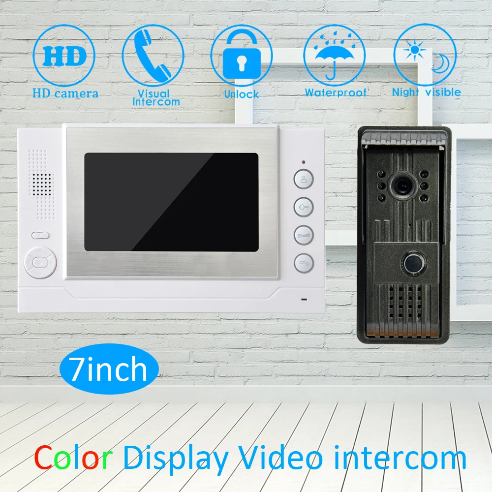 (1 Set) 7 Inch Video Door Phone LCD Colorful Screen Monitor Waterproof Outdoor Unit Door Unlock Talkback Intercom system Access