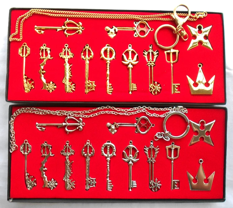 

NEW 12pcs/set Kingdom Hearts II KEY BLADE Necklace Pendant+Keyblade+Keychain Weapons Set