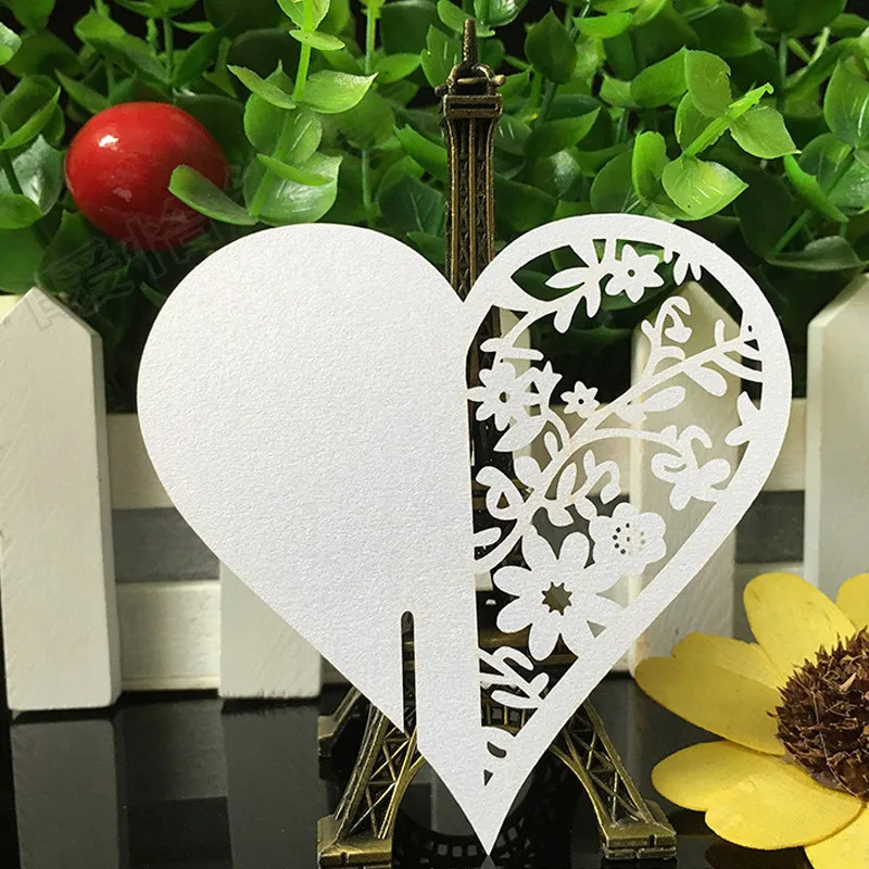 10 Color 50pcs Laser Cut Love Heart Paper Place Card  Escort Card  Cup Card Wine Glass Card For Wedding Decoration Favors