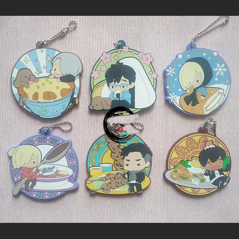 

Anime Keychain Yuri On Ice Yuri Viktor Katsuki Maqacin katsudon Delicious Food Version Keyring Phone strap Pendant keychain