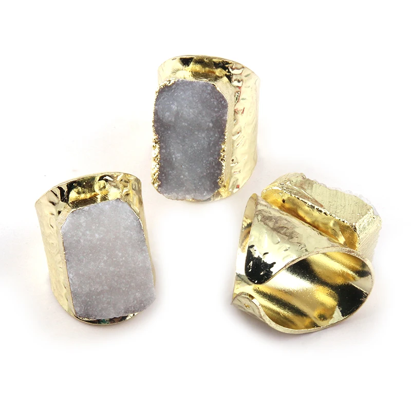 

Free Shipping Fashion Natural Stone Ring for Women Female Crystal Irregular Druzy Ring