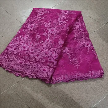 

Purple Melody Organza French Laces Fabric Pink Flower embroidery African Lace Fabrics High Quality 2019 For Wedding Pink