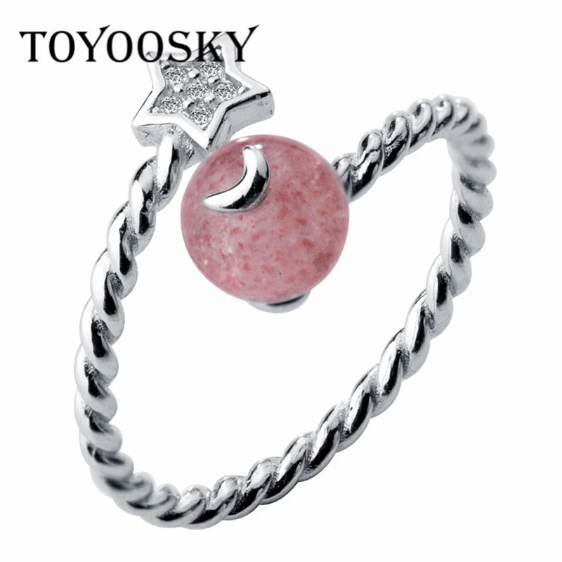 

Fashion Pink Color Crystal Finger Open Rings Star Moon Shape 925 Sterling-silver-jewelry for Women Girls Party Wholesale 2019