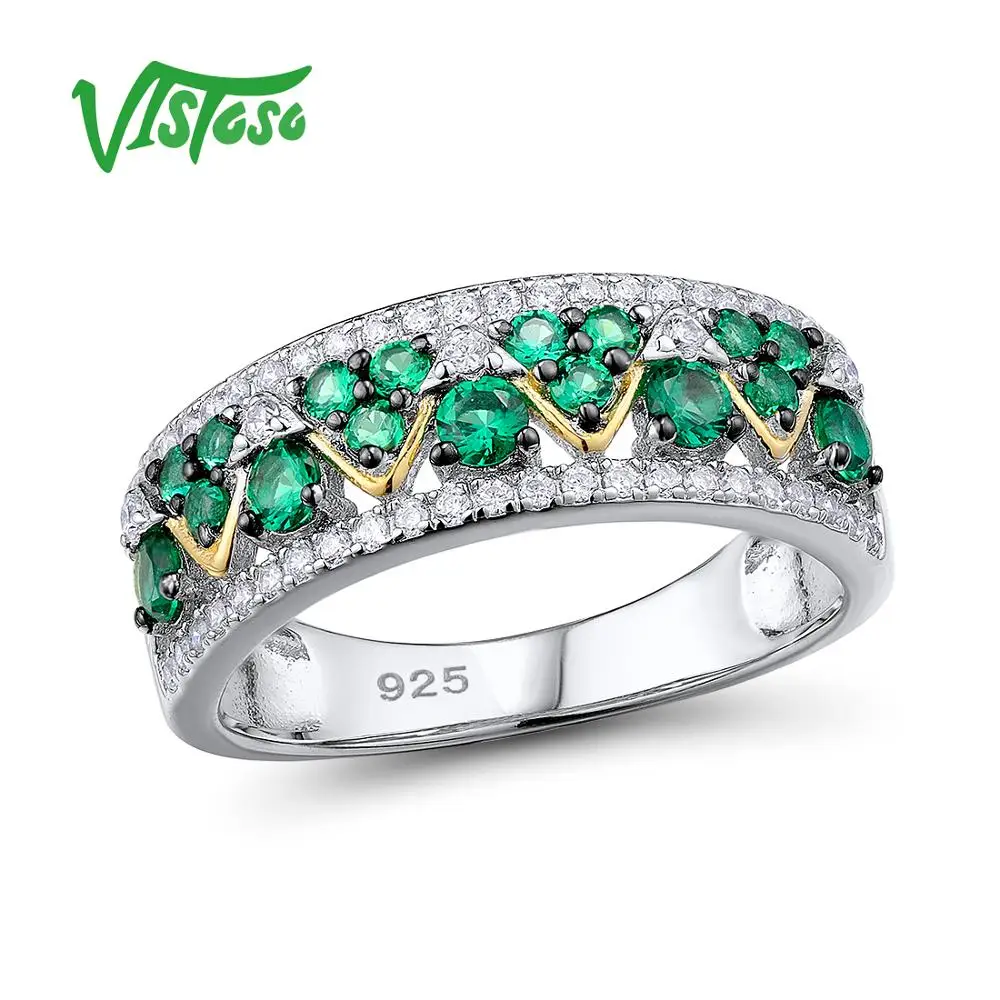 

VISTOSO 925 Sterling Silver Rings For Women Dazzling Green Spinel Sparkling luxury Cubic Zirconia Charming Trendy Fine Jewelry
