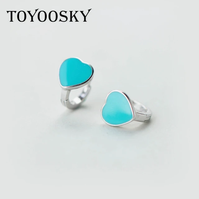 Toyoosky 925 Silver Glue Blue Pink Heart Clip On Earrings Ear Cuffs Toyoosky 925 Silver Glue Blue Pink Heart Clip On Earrings Ear Cuffs For Women Fashion Hypoallergenic
