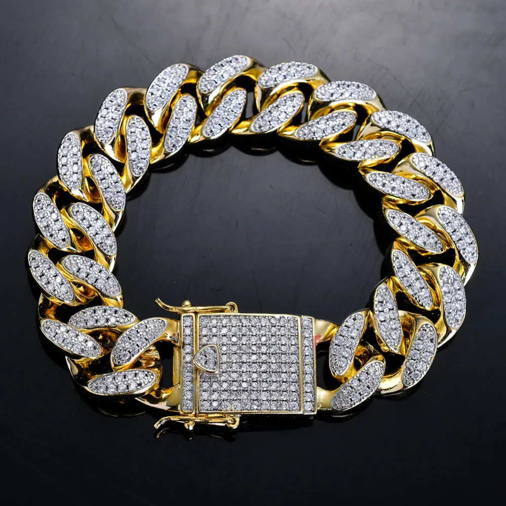 Iced Men's CZ Cuban Link Chain Bracelets Gold Color Silver 8&quot 9&quot Brass Jewelry Gift B020 | Украшения и аксессуары