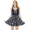 Gothic Floral Skull Print Pleated Mini Dress