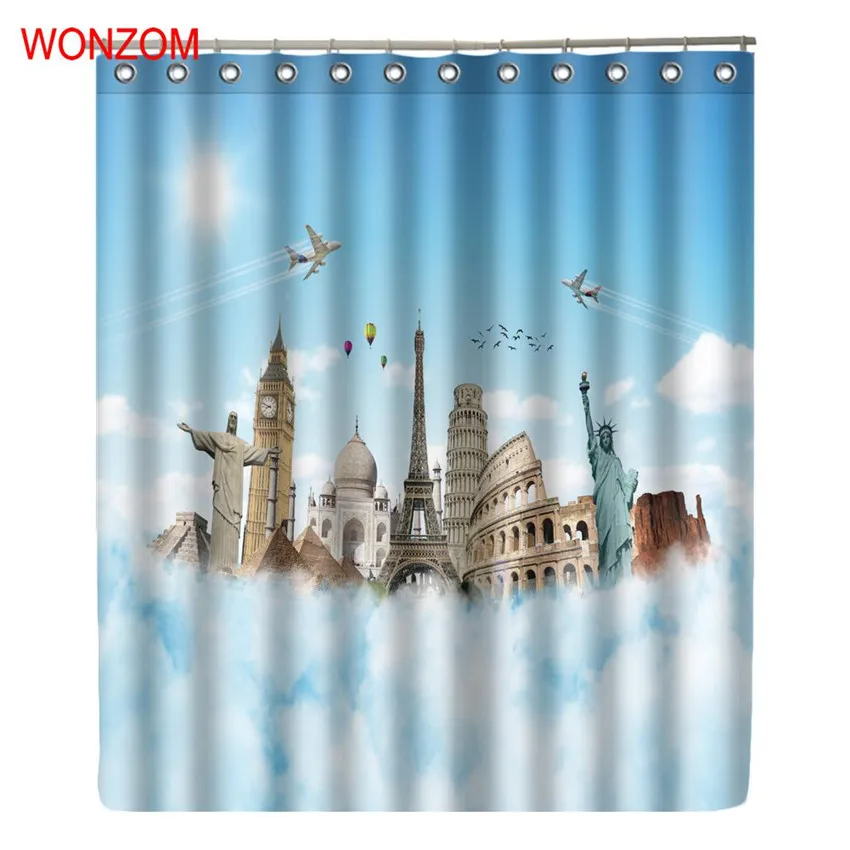 

WONZOM Landmark Shower Curtains with 12 Hooks For Bathroom Decor Modern Landscape Bath Waterproof Curtain New Bath Accessories