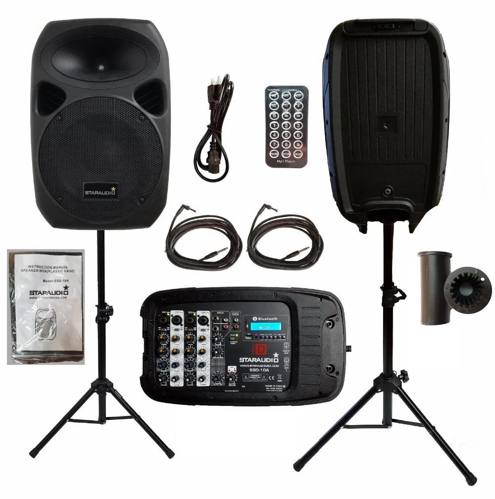 2pcs powered dj pa stage ktv speaker with powered mixer mp3 bluetooth sd card for church party