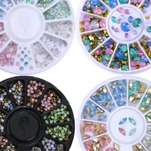 1 коробка AB цветные опаловые Стразы для ногтей разных размеров цветные яркие остроконечные полимерные 3D украшения для ногтей в колесах