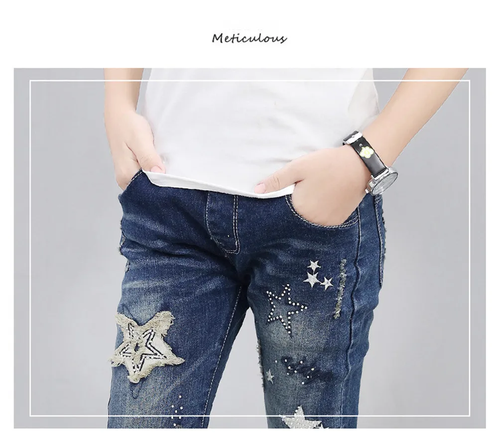 Gaueey/джинсы для девочек; джинсовые штаны для девочек; осенние детские джинсы; хлопковые брюки для девочек; детские джинсы с принтом со звездой; брюки; леггинсы в стиле пэчворк