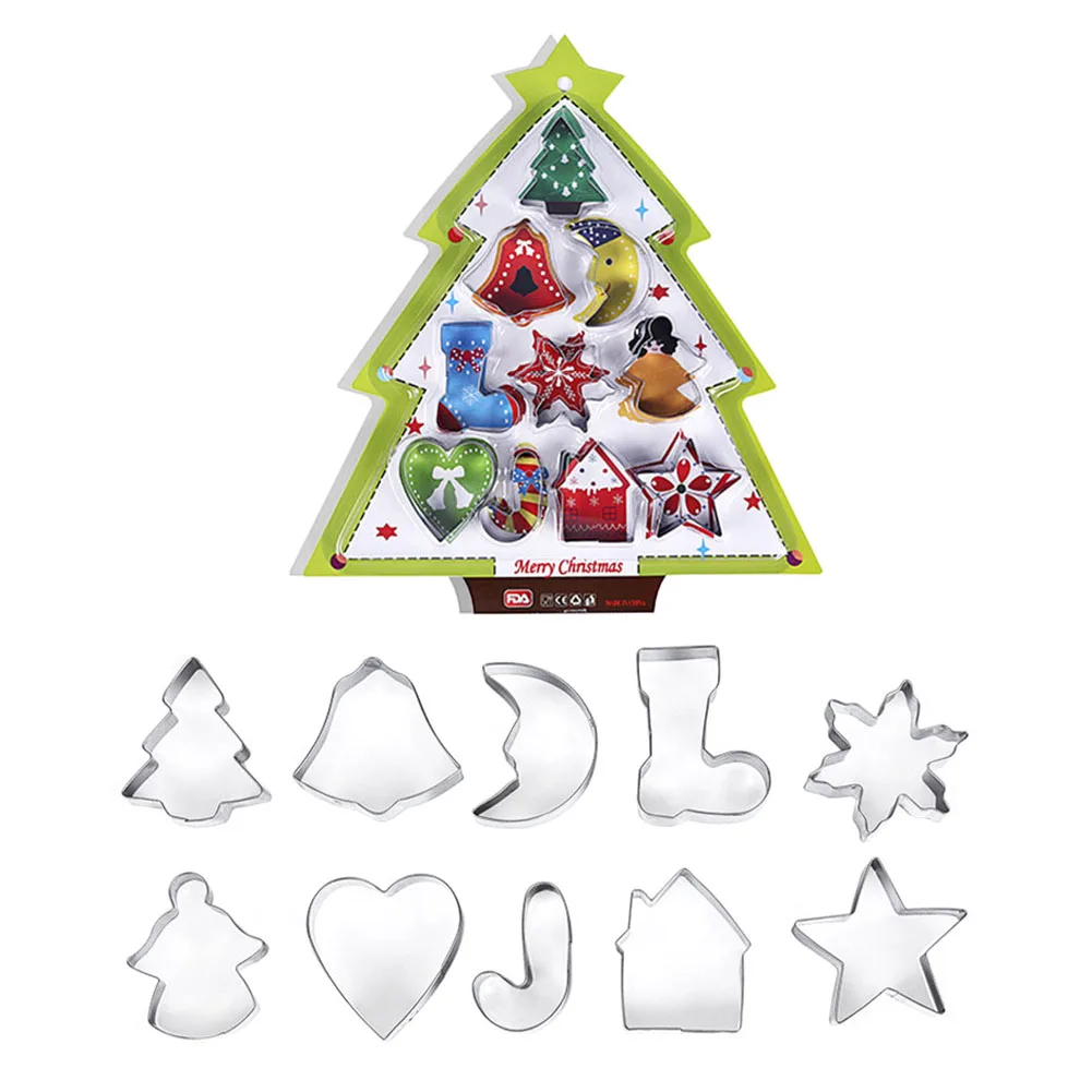 

10pcs Stainless Steel Christmas Cookie Cutter Star Tree Heart Sock Mold Series Shape Christmas Biscuit Cutters baking utensils