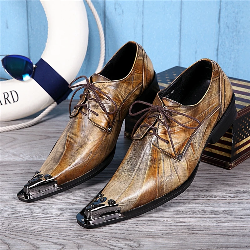 

CUNDDIO steel-toed Genuine leather Men's shoes Super pointed hyperbole club stage Low to help Male host leather shoes38-45