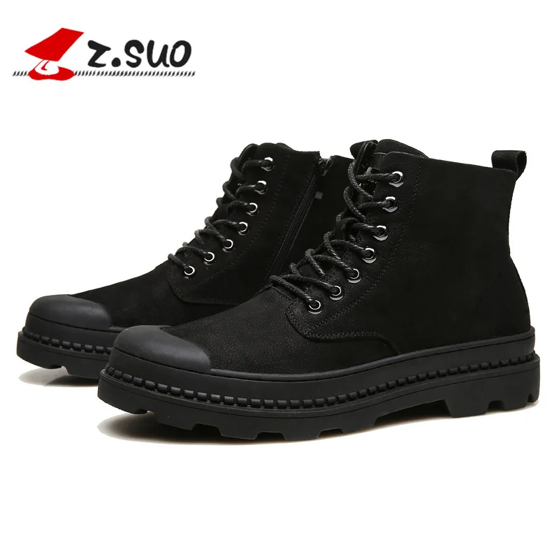 Color Martin Z De Alto color Hasta Suo Cuero Botas Negro Invierno Genuino Primera Moda Vaca Los 1 Capa Top Encaje Hombres Popular 2 Botines 0Rr0vwq