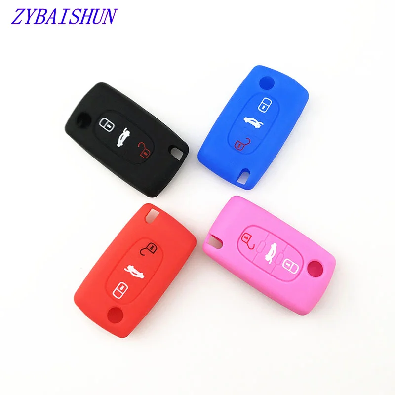 

For Peugeot 3 Buttons Remote Silicone Key Box 207 407 407SW for Citroen C4 C5 C6 C8 Car Key Case 4 Colors