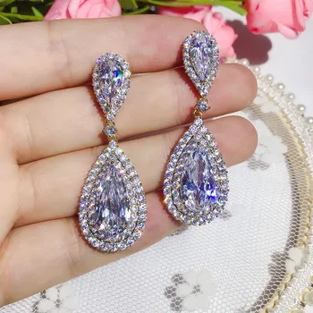 

NEW Classic Long Big Water Drop AAA+ Cubic Zirconia Silver Color Luxury Wedding Bridal Long Dangle Earrings Jewelry For Brides