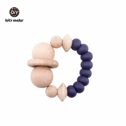 Let's Make 1pc Baby Rattles Wooden Teething Toys Nursing Accessories Gift Silicone Beads Bracelet Baby Bpa Free Silicone Teether - Цвет: Blue