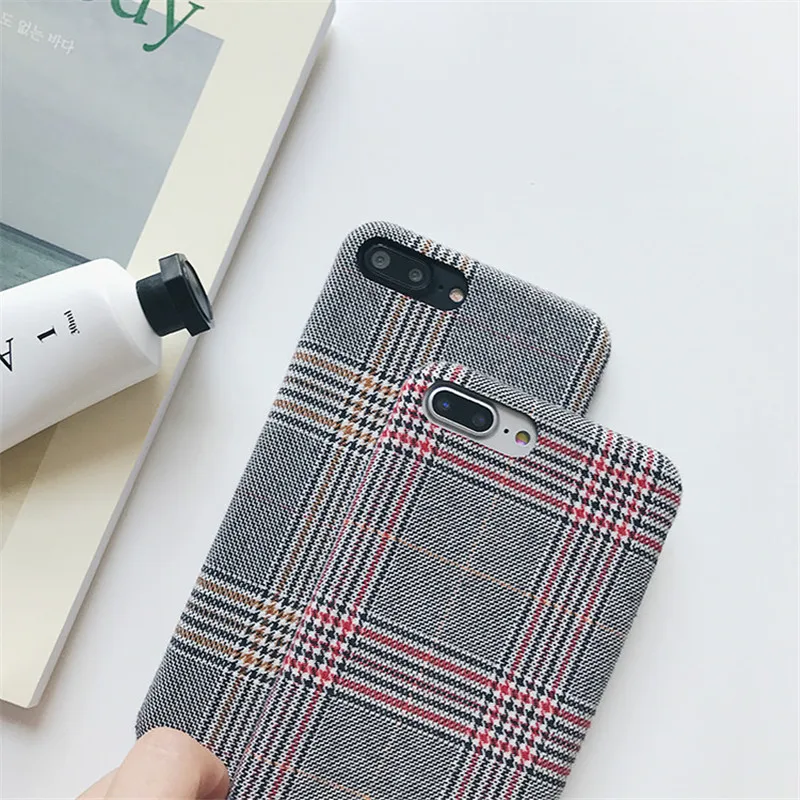 LUDI Warm Cloth Fabric Plush Phone Case for iPhone 7 Plus Simple Plaid Soft TPU Phone Case for iPhone 7 6 6s 8 plus X Back Cover07