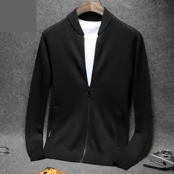 

new arrival fashion Autumn Jacket Mens Sweater Cardigan Zipper Coat Casual Computer Knitted Mandarin Collar Pattern size L-8XL