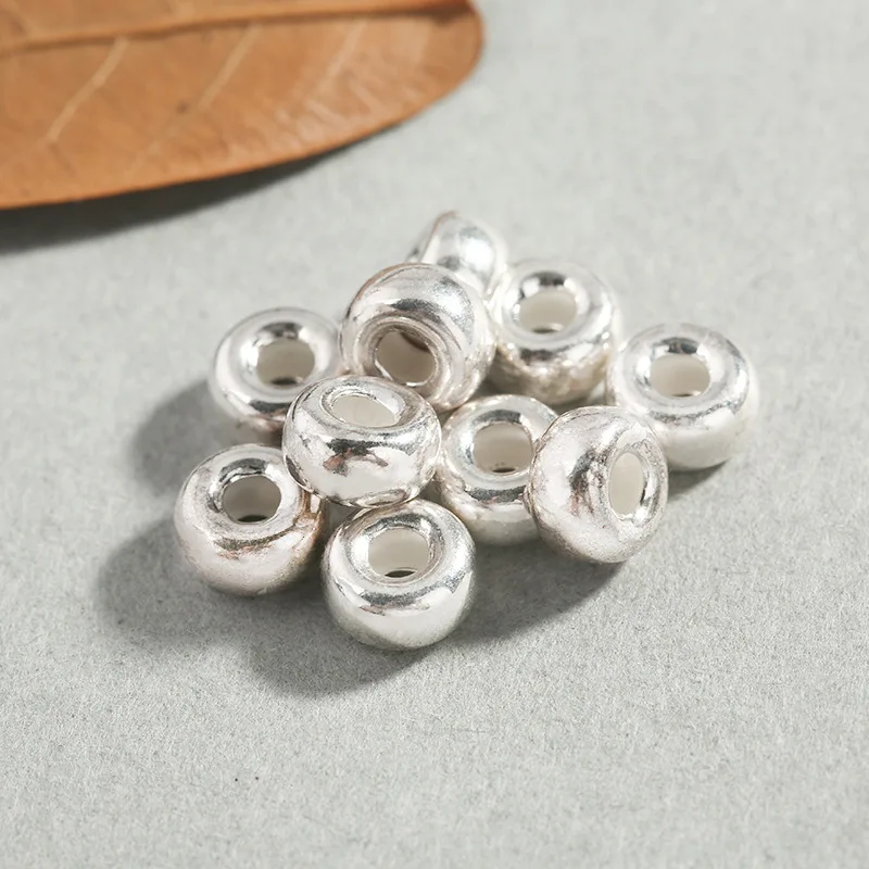 

2pcs/lot 925 Sterling Silver Oval Big Hole Spacer Beads 6x3mm Ornament Charm Metal Silver Beads DIY Jewelry Make Women Bracelets