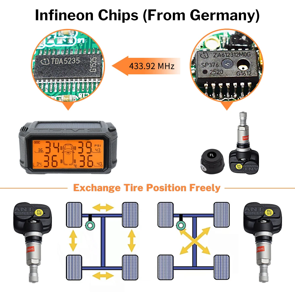 Система мониторинга давления в шинах TPMS датчик солнечной безопасности автомобиля умный контроль шин беспроводной 4 колеса внутренняя и внешняя датчик s