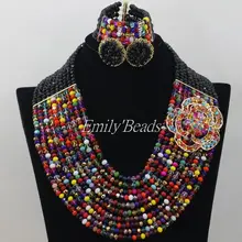 Костюм Африканские модные ювелирные изделия наборы черный Нигерийский Африканский бисер Свадебный комплект ювелирных изделий оптом AMJ700