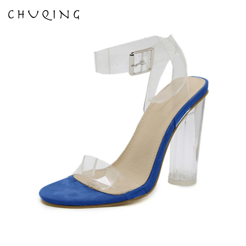 

CHUQING Large Size Transparent with Thick with Ladies High Heels with Thick with Large Size Sandals