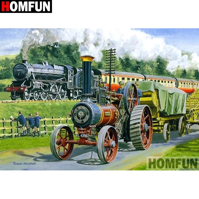 Алмазная 5D Вышивка Поезд HOMFUN картина сделай сам с полными квадратными/круглыми