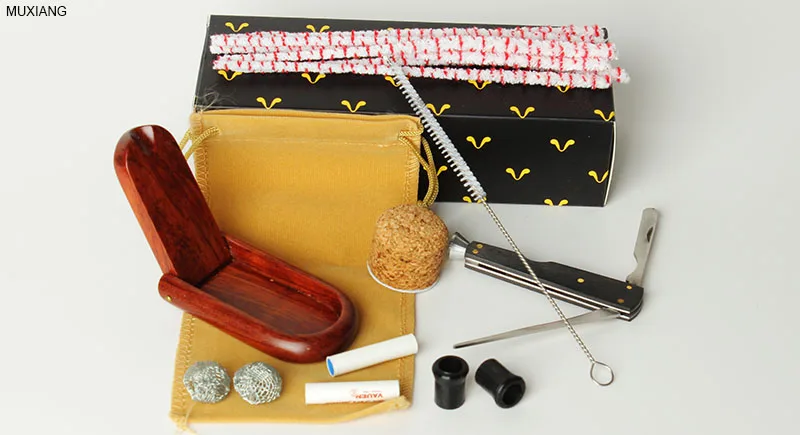 3 MXUIANG tobacco pipe 10 tools set good companinon to smoker pipe brushes filter rack cleaners knife filter metal mesh tobacco bag gift box