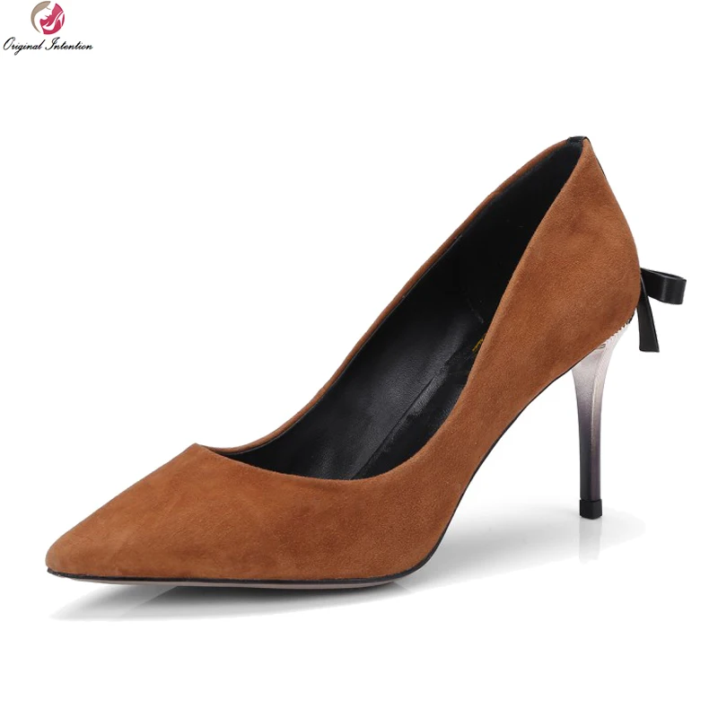 

Original Intention High-quality Women Pumps Suede Pointed Toe Thin Heels Pumps Black Beige Brown Shoes Woman Plus Size 3-10.5