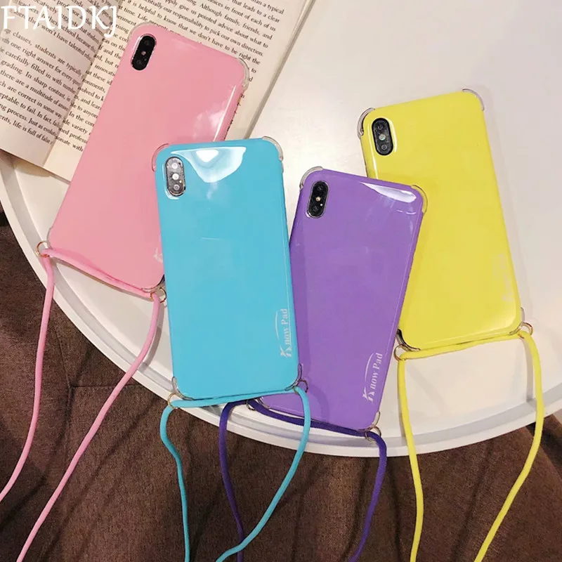 

For iPhone 6 6S 7 8 Plus Fashion Candy Color TPU Shockproof Phone Case For iPhone XS Max XR X Shoulder Strap Lanyard Cover Coque