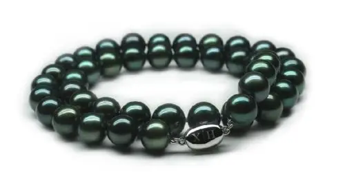 

Jewelr 006457 stunning 10-11mm tahitian black green pearl necklace