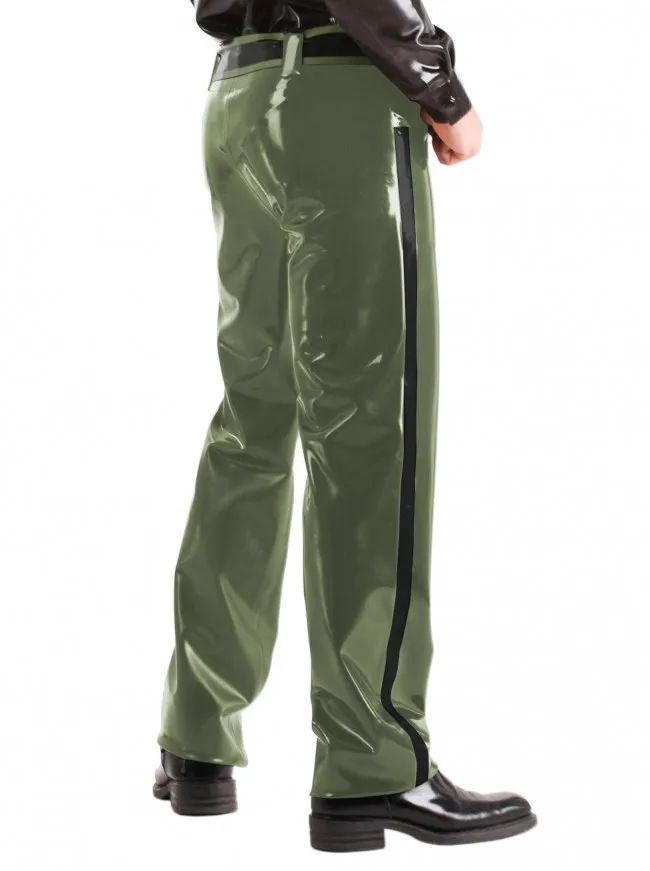 0.8 мм Толщина Для мужчин резиновые Военная Униформа Мотобрюки латекс Армейский зеленый длинные Брюки для девочек с латексом ремень