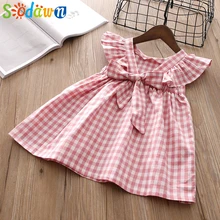 Sodawn/Новинка г.; летняя одежда для детей; Одежда для девочек; в полоску; в клетку; с длинными рукавами; милое платье принцессы; одежда для детей