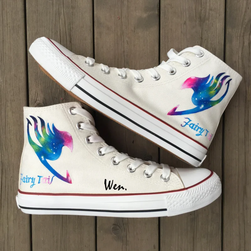 Wen Anime White Hand Painted Shoes Fairy Tail Logo Colorful Painting Men Women S High Top Canvas Sneakers For Gifts Shoes Ballet Gift Cards For Womenshoe Printer Aliexpress